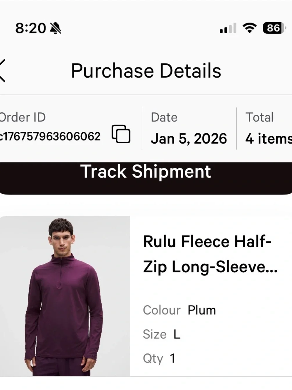 Lululemon Rulu Fleece 1/2 zip, like new, L